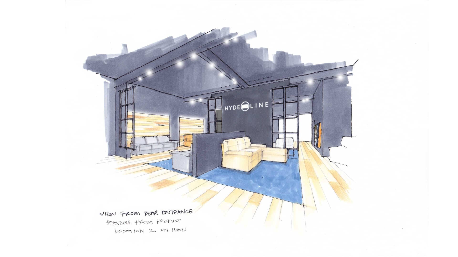 concept sketch from the furniture exhibition entrance