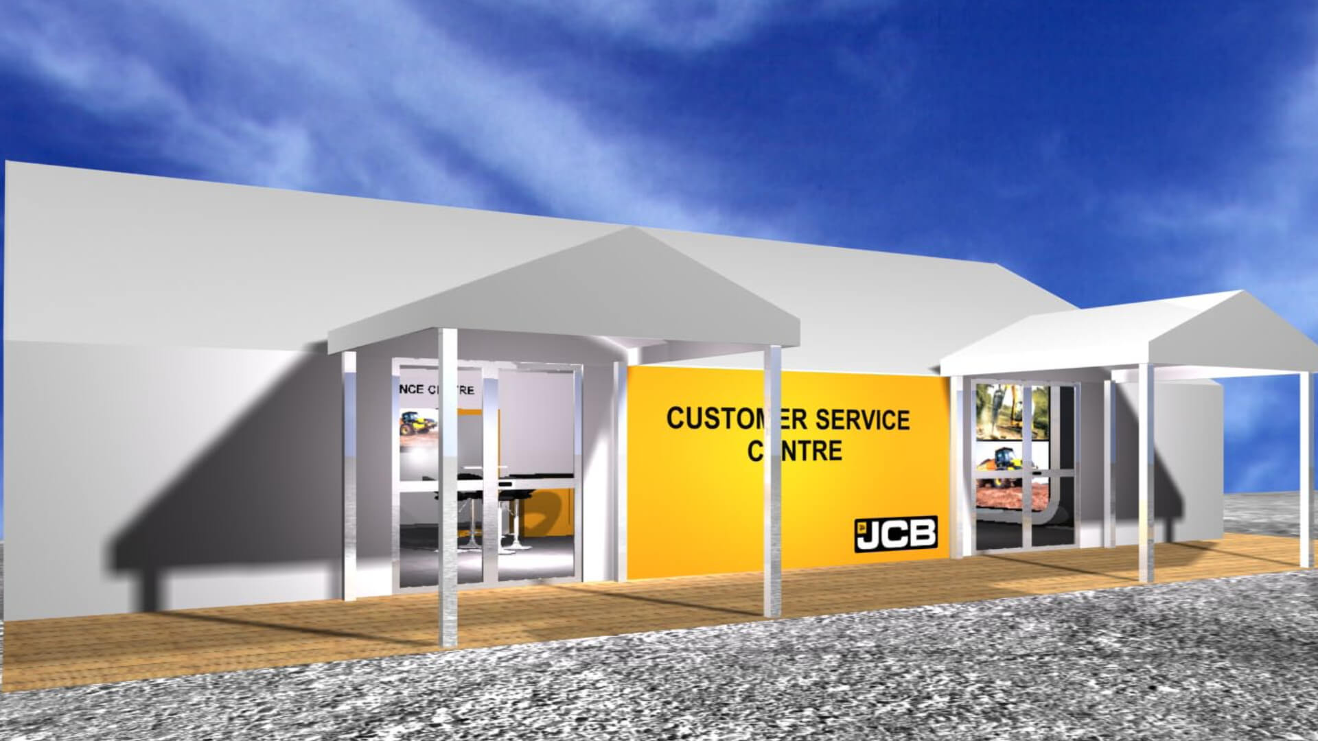 front profile render of the jcb exhibition building