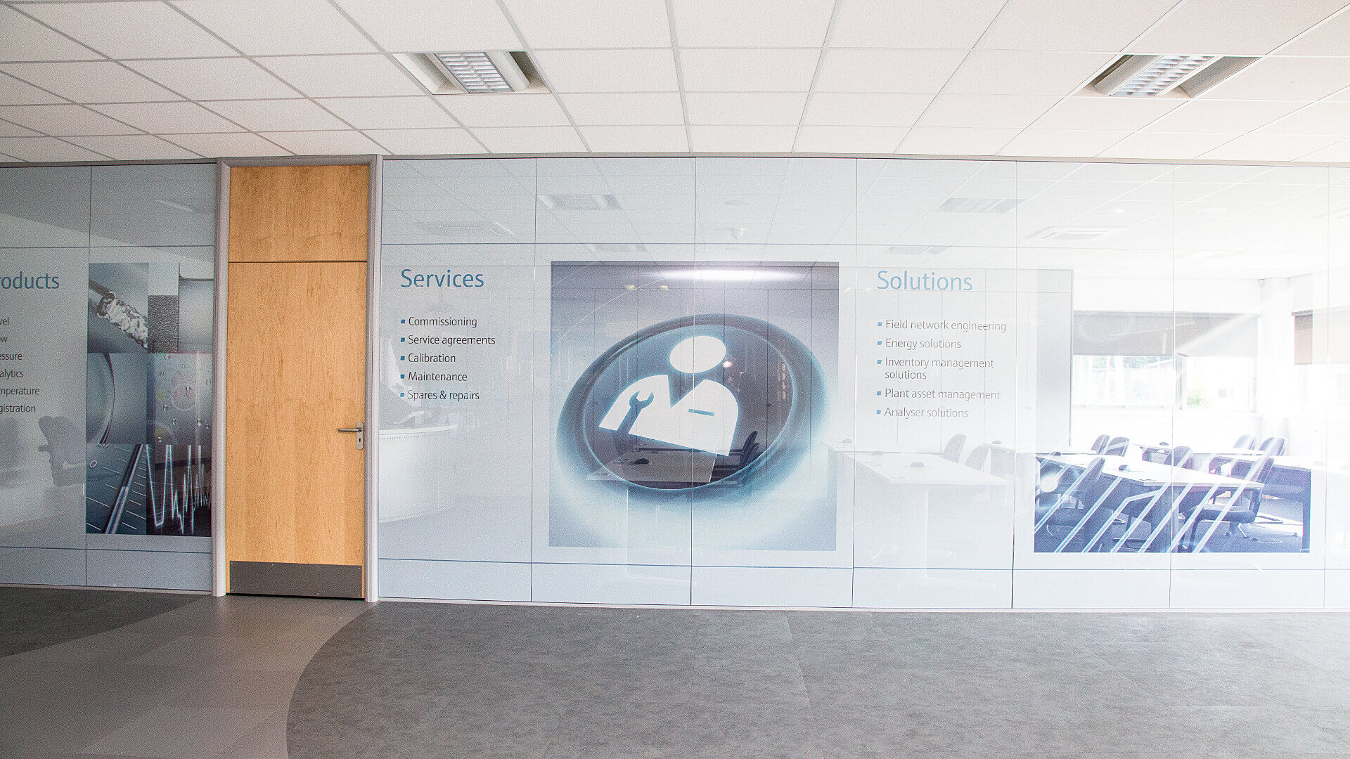 endress and hauser glass office with graphics