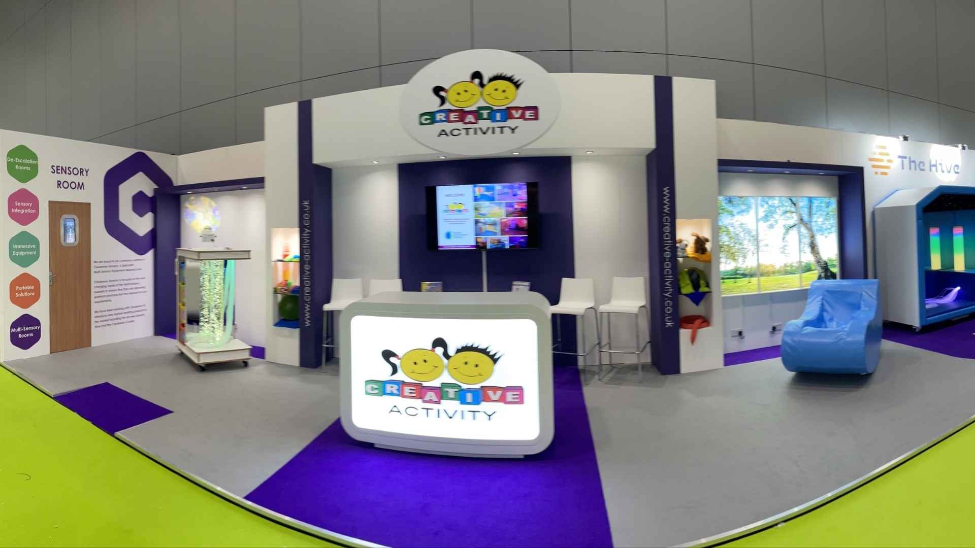 creative activity exhibition stand with sensory room and product displays with reception area